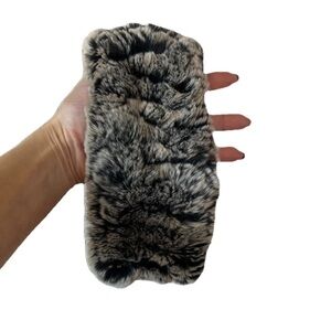 HISO Rabbit Fur Ear Warmer Headband Gray Winter Cold Weather Accessory